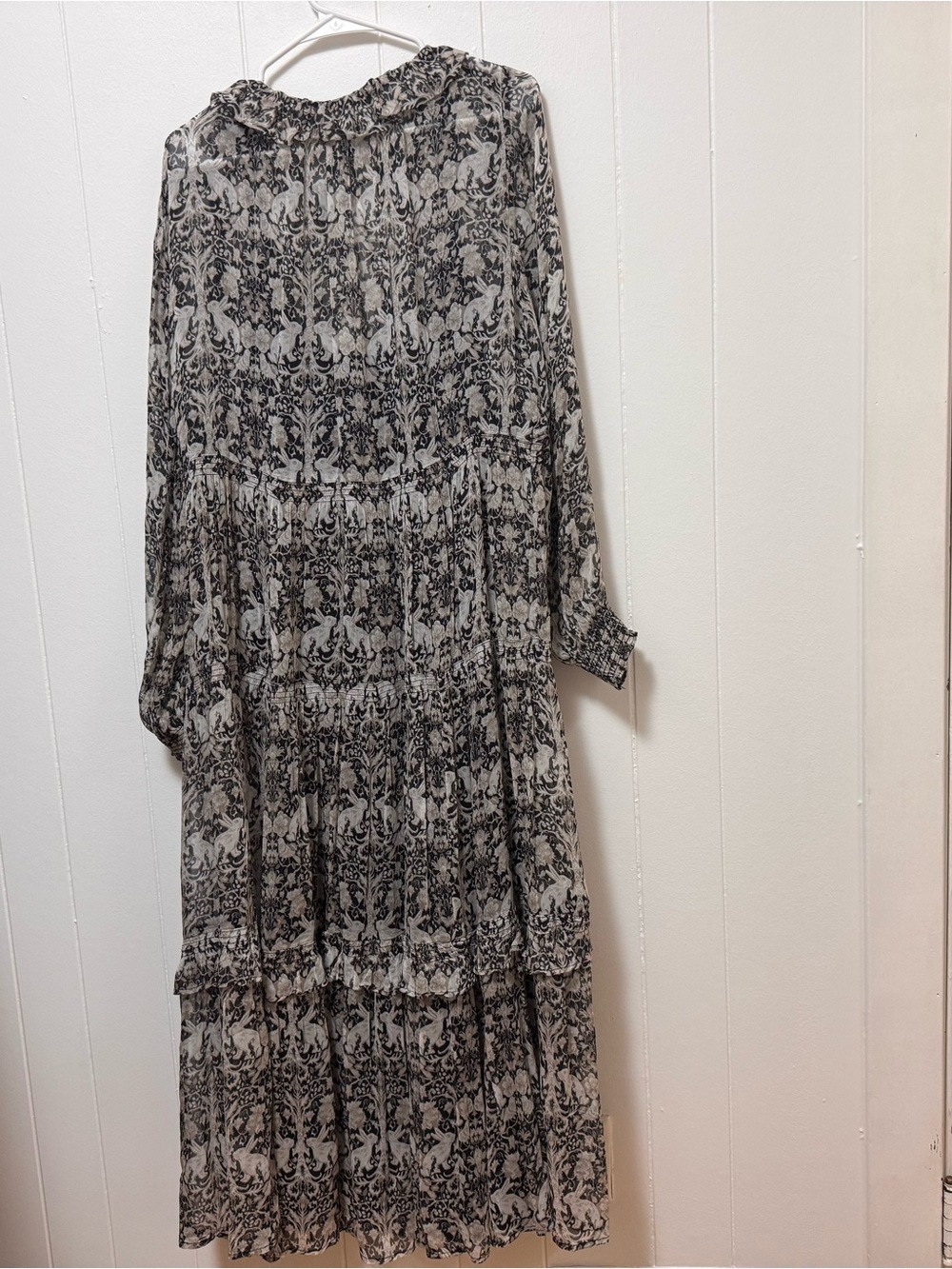 Anthropologie The Marais in Black White Rabbit Print Chiffon Maxi Dress Large - Picture 11 of 12